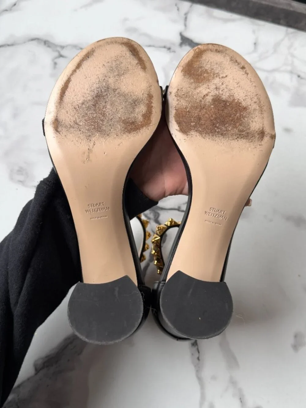Stuart Weitzman Rosemarie Black Leather Studded Sandals Size 9.5